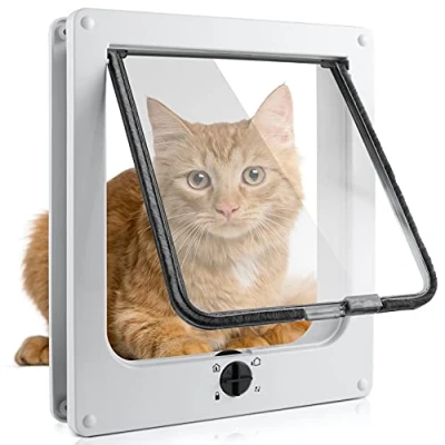 Image of Sailnovo Cat Flap 4 Way Magnetic Lock Dog Pet Door Large 19.5 x 22 6 cm Easy Install with Telescopic Frame Heavy Duty Quiet Frame, M White