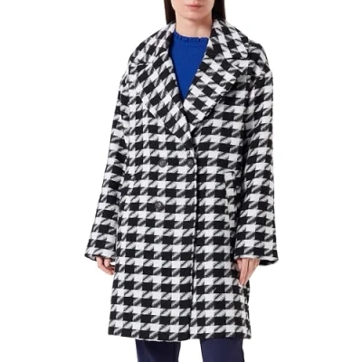Image of Vila Women&#039;s Vilunes L/S New Coat/Pb Short, Black/Detail:White Houndstooth, 12