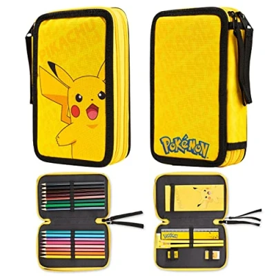 Image of Pokemon Filled Pencil Case for Kids, Pikachu Stationery Set Anime Gifts (Yellow)