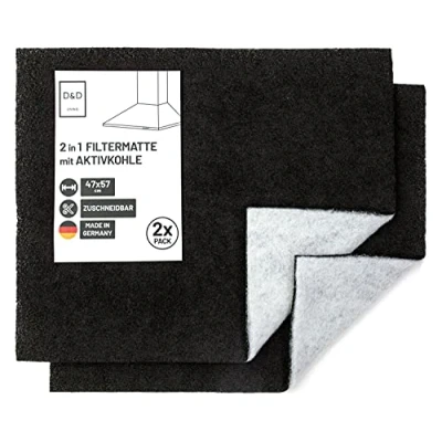Image of FilterBase® Activated Carbon Filter Cooker Hood Pack of 2 Flat Grease + for Mat Can Be Cut to Size 57 x 47 cm