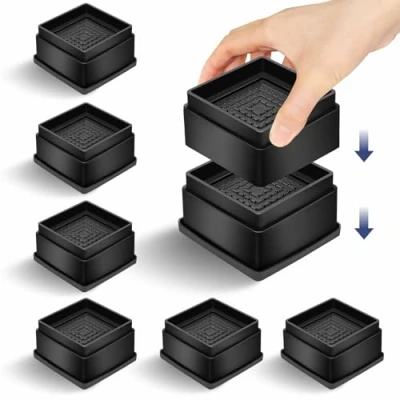Image of MixDora Bed Risers 1 Inch Square Stackable Furniture Anti Slip Chair Raisers for Sofas Couches Table Set of 8 Pack Black (8 Pack, Inch)