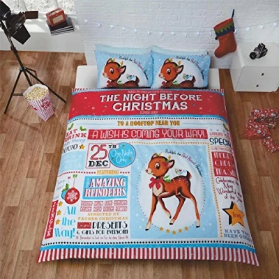 Image of Rapport Home Night Before Christmas Duvet Set, Polyester Cotton, Multi Colour, King