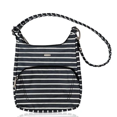 Image of Travelon Anti Theft Classic Essential Messenger Bag, Black W/White Stripe Exclusive Color, One Size