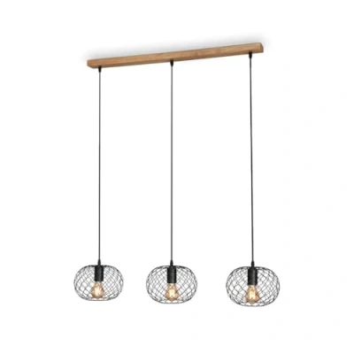Image of Briloner Winki Vintage hanging light, black/wood, 3 bulb