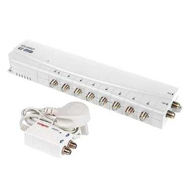 Image of TV &amp; Radio Signal Booster Aerial Amplifier, Labgear 8 Way 12V DC Line Powered Distribution Amplifier with F Type Connections, Professional IR Bypass