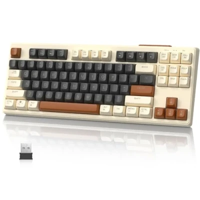 Image of MAMBASNAKE M87 TKL 87 Keys Dual Mode Wireless Gaming Keyboard, Bluetooth/2.4Ghz, PBT Ball Keycap, 4000mAh Rechargeable Battery, Mixed Color Rainbow Backlit Keyboard with Mechanical Feeling Coffee