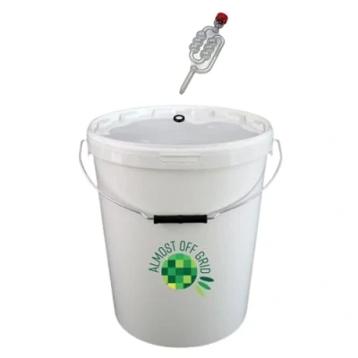 Image of Almost Off Grid 25 Litre Homebrew Brewing Bucket with Bored Lid, Grommet and Fermentation Airlock