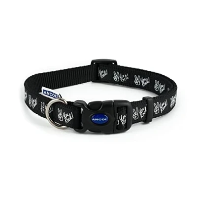 Image of Ancol Patterned Collection You Rock Collar size 1 2 to Fit Neck Circumference 20 30 cm, Black and White