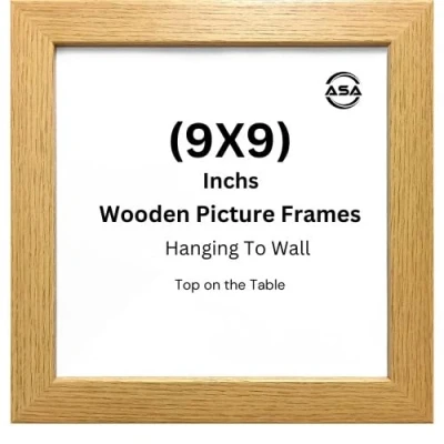 Image of Modern 9x9 Inch Picture Frame Square Frames With Safe Perspex Front &amp; Wall Hanging Hooks Photo Poster Black Oak White (Oak, Inch)