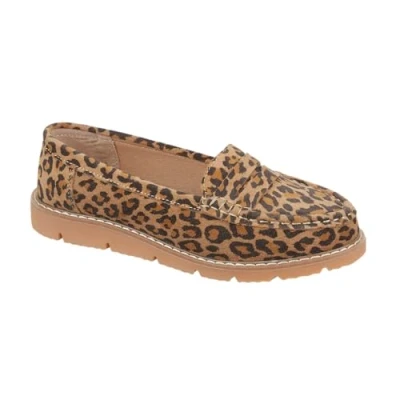 Image of Jo &amp; Joe Women’s Real Suede Leather Penny Loafer Comfortable Smart/Casual Flat Slip on Boat Shoe in Sizes 4 8 (Leopard, UK Footwear Size System, Adult, Women, Numeric, Medium, 5)