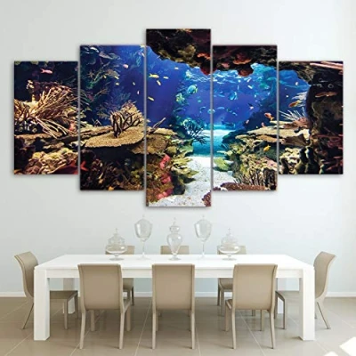 Image of XSHUHANP Prints Painting Canvas Print Poster Home Decor 5 Pieces Underwater Sea Fish Coral Reefs Modular Living Room Wall Art Pictures Framework