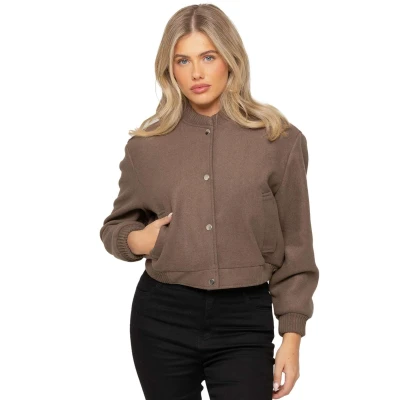 Image of 989Zé ENZO Womens Bomber JACKET Casual Long Sleeve Soft Lightweight Coat with 2 Pockets EZLJK643 DARK BROWN XL