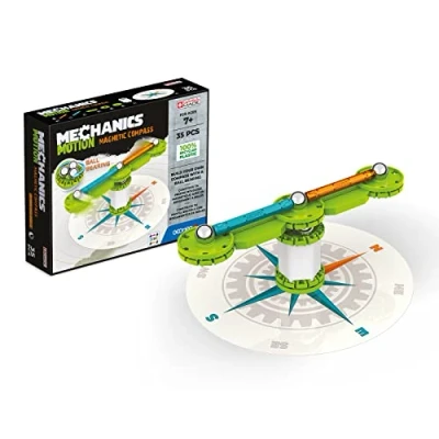Image of Geomag Mechanics Motion Magnetic Compass Educational and Creative Game for Children Building Blocks, with Recycled Plastic Set of 35 Pieces Multi coloured,766