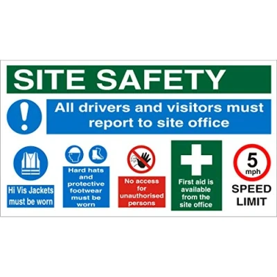 Image of Seco Site Safety, All Drivers and Visitors Must Report to Office Sign, 800mm x 450mm 3mm Foam PVC