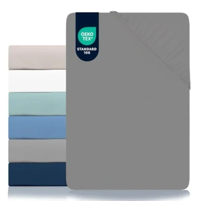 Image of Dreamzie Fitted Sheet 100% Polyester Soft Peach Skin &amp; Large Elastic Corners For Mattress 80 x 190/200 cm Anthracite Grey Certified OEKO TEX Free of Chemical Products 2 Year Warranty