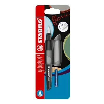 Image of STABILO Fountain Pen Flow MONOCHROME Medium Nib Pack of 1 Grey including Blue Ink Cartridge