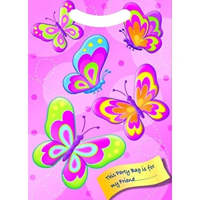 Image of Girls Pink Butterfly Party Loot Bags Pack of 6