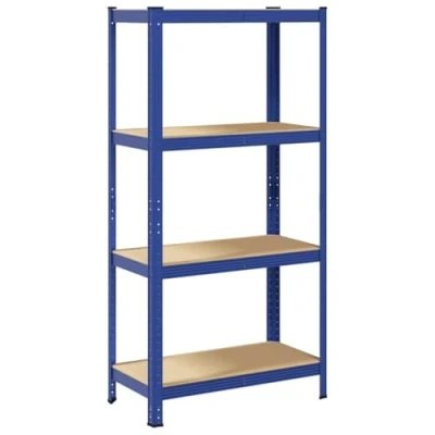 Image of vidaXL 4 layer storage shelf blue steel &amp; engineered wood, adjustable height, anti rust design robust loads, ideal for garage, home, office