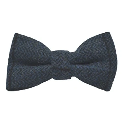 Image of King &amp; Priory Boys Aegean Blue Herringbone Check Pre Tied Bow Tie, Tweed