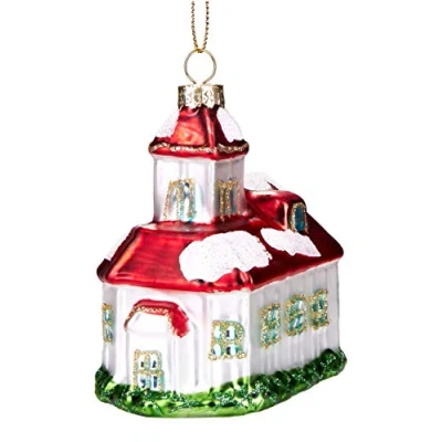 Image of BRUBAKER Snowy Church Hand Painted Glass Christmas Bauble Mouth Blown Tree Decoration Figures Funny Pendant Ball 3.7 inches (9.5 cm)
