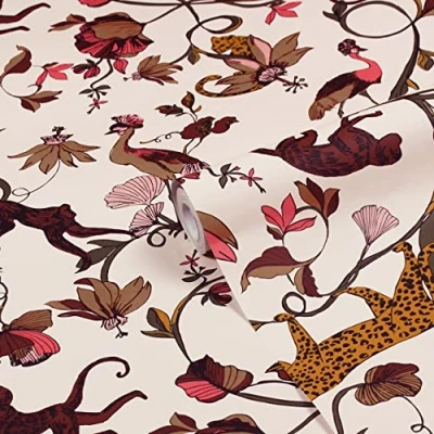 Image of furn. Exotic Wildlings Tropical Printed Wallpaper, Natural/Multi