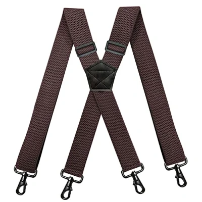 Image of YYKSYDPT Braces for Men Trousers with Very Strong 4 Carabiner Clips 38 MM Wide Duty X Style Adjustable Brace Suspenders (Coffee color)