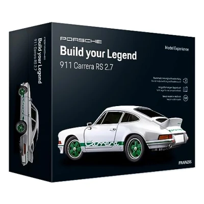 Image of FRANZIS 67217 Porsche 911 Carrera RS 2.7 Build Your Legend Metall Modellbausatz im Maßstab 1:24, inkl. Soundmodul und 72 seitigem Begleitbuch