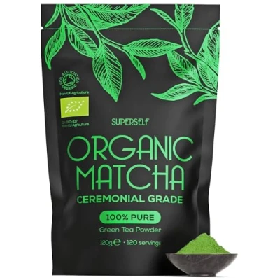 Image of Organic Matcha Green Tea Powder Ceremonial Grade 120g (120 servings) Premium Certified by The Soil Association 100% Pure Stone Ground Leaves Vegan