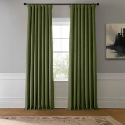 Image of HPD Half Price Drapes Faux Linen Textured Room Darkening Curtains for Bedroom 96 Inches Long (1 Panel), 50W X 96L Living Home Decor, Tuscany Green