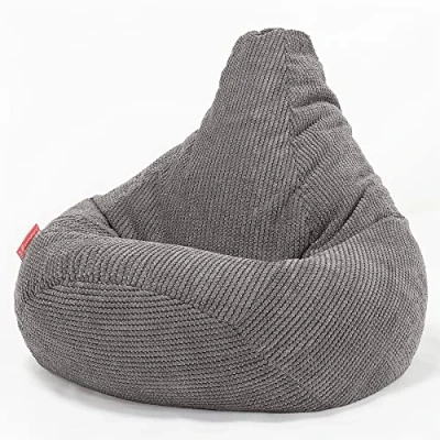 Image of Lounge Pug Highback Gaming Bean Bag Chair, Charcoal Grey, Recliner Gamer Seat, Plush Waffle Texture Pom Fabric, Adult Living Room Bedroom