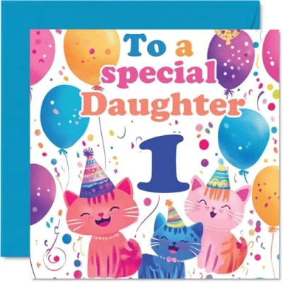 Image of 1st Daughter Birthday Card Cute Cats Special Happy for from Mum Dad, 145mm x Age 1 One Greeting Cards