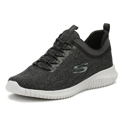 Image of Skechers Men&#039;s Elite Flex Hartnell Trainers, Black Gray Mesh Trim, 8 UK