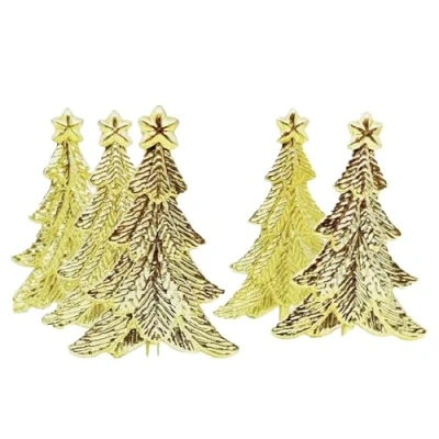 Image of Anniversary House 6pcs Festive Tree Plastic Cake Topper Picks Gold Christmas Decorations, Toppers, Yule Log Traditional Non Edible BX313 UK