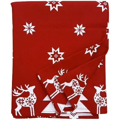 Image of Ragged Rose Christmas Table Cloth Festive Linen Tablecloth with Nordic Style Prints for Living Room &amp; Kitchen Cotton That Fits a 6 7 Ft Red Star Print