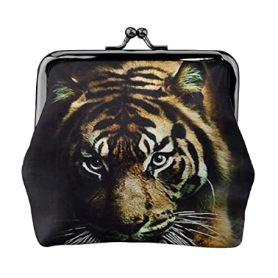 Image of Tiger Coin Purse Kiss Lock Pu Leather Mini Pouch Wallet Change Bag for Women Girls Kids