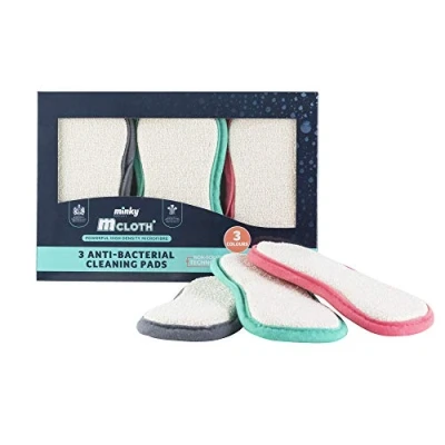 Image of Minky TT78790300 M Cloth Anti Bacterial Cleaning Pad 3 Pack Grey, Pink, Green, One Size