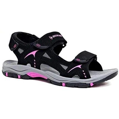Image of DUNLOP Ladies Flat Open Toe Sports Trekking Walking Hiking Sandals (Black Fuchsia 031, UK Footwear Size System, Adult, Women, Numeric, Medium, 8)
