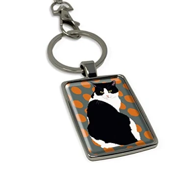 Image of Black and White Cat Keyring Keychain Gift by Leslie Gerry
