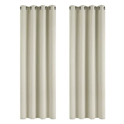 Image of Deconovo Super Soft Solid Thermal Insulated Eyelet Blackout Curtains for Living Room 55x96 Inch Two Panels Light Beige