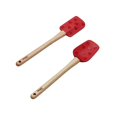 Image of Prestige New Disney Bake with Mickey Mouse Silicone Spatula Set of 2 Wooden Handles, Spoonula &amp; for Non Stick Pans, 29cm