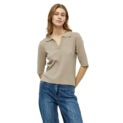 Image of Desires Women&#039;s Anne 2/4 Sleeve Polo Pullover Beige UK Autumn Ladies Jumpers Size S, 0021 Cobblestone, S