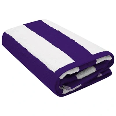 Image of K Collection Cabana Stripe Beach Towel Pack of 2 (76 x 152 cm) 100% Ringspun Cotton, Heavy Weight (450 GSM) &amp; Highly Absorbent (Purple 2)