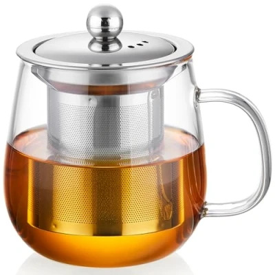 Image of MESNEY 500ml Glass Tea Pot with Stainless Steel Infuser Borosilicate Teapot Lid for Loose Leaf Tea, Herbal and Blooming Elegant Maker Home Office