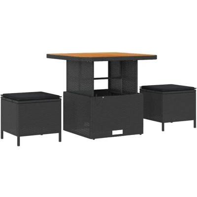Image of vidaXL 3 Piece Garden Dining Set with Cushions Black Poly Rattan Acacia