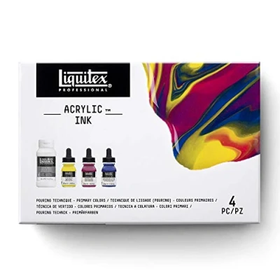 Image of Liquitex Professional Acrylic Ink, Set of 3 x 30 ml Primary Colours and 1 118 Pouring Technique Medium