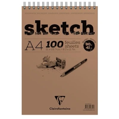 Image of Clairefontaine Ref 96606C Head Wirebound Sketch Pad (100 Sheets) A5 Sized, 90gsm Paper, Microperforated Suitable for Sketching with Pencil, Charcoal &amp; Felt Tip