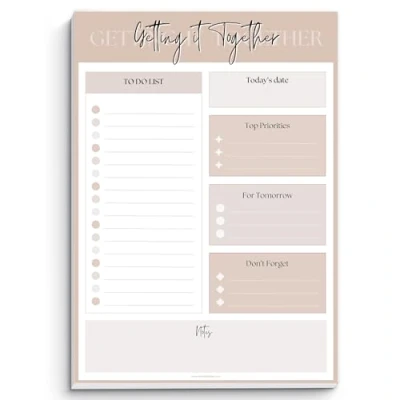 Image of To Do List Notepad Daily Planner, Brain Dump, Organizer and Priority 50 Undated Tear Away Sheets A5 Lux