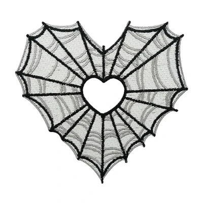Image of Iron on Patch Spider Web Heart Spiders ironable Patch, Black and White Embroidery Halloween Patches, Gothic Badges Finally Home