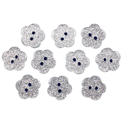 Image of Colour Glitter Flower Shape Buttons 10mm Pack of 10 (Silver)