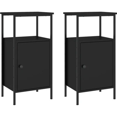 Image of vidaXL Bedside Cabinets 2 pcs Black 41x31x80 cm Engineered Wood